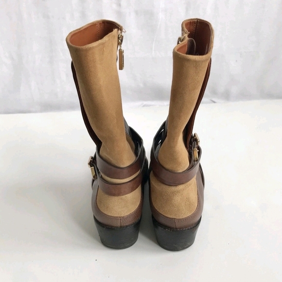 REBECCA MINKOFF BOOTS - Ankle Womens Tan/Brown Leather/Suede Mix Boots 8M - Picture 3 of 9
